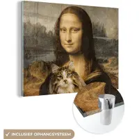 MuchoWow Glasschilderij 160x120 cm - Schilderij acrylglas - Mona Lisa - Kat - Leonardo da Vinci - Vintage - Kunstwerk - Oude meesters - Schilderij - Foto op glas - Schilderijen
