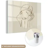 MuchoWow Glasschilderij 160x120 cm - Schilderij acrylglas - Vrouw - Line art - Quotes - Tekst - Foto op glas - Schilderijen