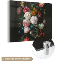 MuchoWow Glasschilderij 160x120 cm - Schilderij acrylglas - Stilleven met bloemen in een glazen vaas - Schilderij van Jan Davidsz. de Heem - Foto op glas - Schilderijen