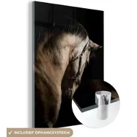 MuchoWow Glasschilderij 120x160 cm - Schilderij acrylglas - Paarden - Halster - Zwart - Foto op glas - Schilderijen