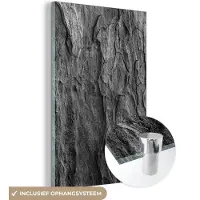 MuchoWow Glasschilderij - Steen - Zwart - Wit - Gesteente - 20x30 cm - Foto op glas - Woonkamer decoratie