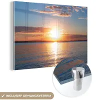 MuchoWow Glasschilderij 180x120 cm - Schilderij acrylglas - Zee - Zon - Kleuren - Foto op glas - Muurdecoratie woonkamer - Wanddecoratie slaapkamer - Schilderijen