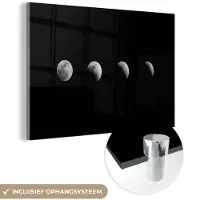 MuchoWow Glasschilderij 60x40 cm - Schilderij acrylglas - Zwart - Wit - Maan - Maanfase - Ruimte - Foto op glas - Schilderijen