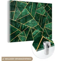 MuchoWow Glasschilderij 120x90 cm - Schilderij acrylglas - Smaragd - Goud - Abstract - Patronen - Foto op glas - Schilderijen