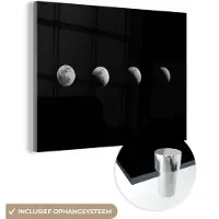 MuchoWow Glasschilderij 40x30 cm - Schilderij acrylglas - Zwart - Wit - Maan - Maanfase - Ruimte - Foto op glas - Schilderijen