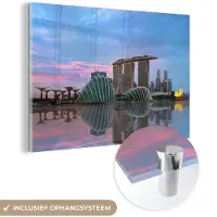 MuchoWow Glasschilderij 180x120 cm - Schilderij acrylglas - Prachtige kleuren in de lucht boven Gardens by the Bay - Foto op glas - Schilderijen