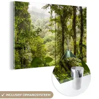 MuchoWow Glasschilderij 180x120 cm - Schilderij acrylglas - Groene brug tussen de bomen in het Bosque Nuboso Monteverde - Foto op glas - Schilderijen