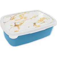 MuchoWow Broodtrommel Blauw - Lunchbox - Brooddoos - Marmer - Wit - Goud - Luxe - 18x12x6 cm - Kinderen - Jongen