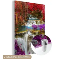 MuchoWow Glasschilderij 30x40 cm - Schilderij acrylglas - Waterval - Roze - Bomen - Foto op glas - Schilderijen