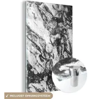 MuchoWow Glasschilderij zwart wit - Zwart - Wit - Graniet - Stenen - 20x30 cm - Foto op glas - Slaapkamer decoratie