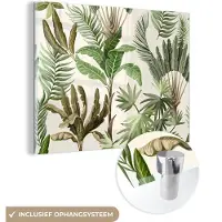MuchoWow Glasschilderij 160x120 cm - Schilderij acrylglas - Jungle - Palmboom - Bananenplant - Kinderen - Natuur - Planten - Foto op glas - Schilderijen