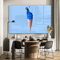MuchoWow Glasschilderij 180x120 cm - Schilderij acrylglas - Pauw - IJshoorntje - IJs - Blauw - Vogel - Foto op glas - Schilderijen
