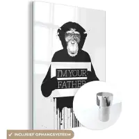 MuchoWow Glasschilderij 120x160 cm - Schilderij acrylglas - I'm your father - Aap - Quote - Dieren - Foto op glas - Schilderijen