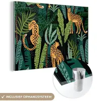 MuchoWow Glasschilderij 180x120 cm - Schilderij acrylglas - Jungle - Panter - Patronen - Jongens - Meiden - Planten - Foto op glas - Schilderijen
