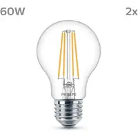 Philips LED lamp E27 | Peer A60 | Filament | Helder | 4000K | 7W (60W) | 2 stuks