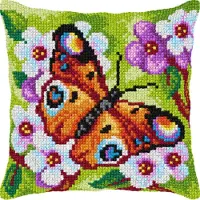 Kanex - Borduurpakket Kussen - Vlinder - Geprint stramien - 4.5 count - Voor volwassenen - 9379