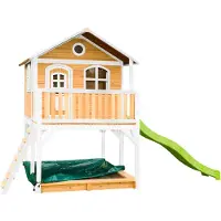Axi Marc Speelhuis op palen, zandbak & limoen groene glijbaan Speelhuisje voor de tuin / buiten in bruin & wit van FSC