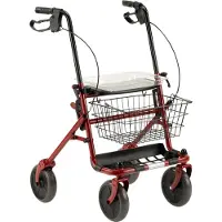Multimotion Inklapbare / opvouwbare rollator Rood - Inclusief dienblad, stokhouder en mandje