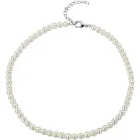 Traveller Ketting - Collier Dames - Parelcollier - Zilverkleurig - Parels ø 6 mm - Wit - Ketting 40 cm - Geplatineerd - 740640