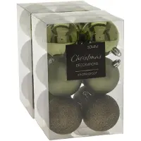 Merkloos 24x stuks kerstballen mix groen tinten kunststof 6 cm - Kerstbal