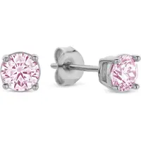 New Bling 9NB-1165 Zilveren Oorknopjes met Zirkonia Steentje 4mm - Roze - Rhodium - Zilver
