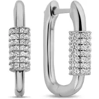 New Bling 9NB-1237 Zilveren Rechthoekige Oorringen met Zirkonia - 18x13mm - 4x8mm Zirkonia Steentjes - Rhodium- Zilver