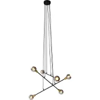 QAZQA Hanglamp zwart met messing en smoke glas 6-lichts - Vidro