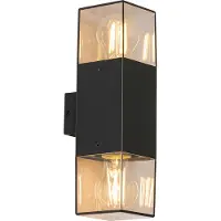 QAZQA Buiten wandlamp zwart met smoke kap 2-lichts IP44 - Denmark