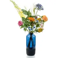 Driesprong Collection Zijdebloem boeket mix blauw/oranje/roze kunstplant excl. vaas