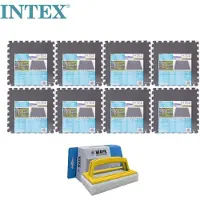 Intex - Economische verpakking - Zwembadtegels grijs - 8 verpakkingen met 8 tegels - 16 m² & WAYS schuurborstel