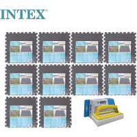 Intex - Economische verpakking - Zwembadtegels grijs - 10 verpakkingen met 8 tegels - 20m² & WAYS schuurborstel