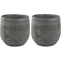 Ter Steege 2x stuks plantenpotten/bloempotten in een strakke Modern design look mystic grijs Dia 15 cm en Hoogt - Plantenpotten