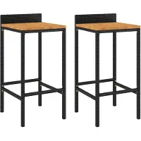 vidaXL Barkrukken 2 st poly rattan en massief acaciahout zwart