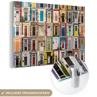 MuchoWow Glasschilderij 180x120 cm - Schilderij acrylglas - Deuren - Kleurrijk - Collage - Architectuur - Foto op glas - Schilderijen