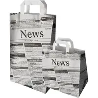 Papstar Papieren zakken Krantenpapier, tot 5 kg, met handvat, L 250 x B 260 x H 170 mm, kraftpapier, grijs-zwart, 50 st.