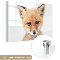 MuchoWow Glasschilderij 180x120 cm - Schilderij acrylglas - Vos - Dieren - Oranje - Natuur - Foto op glas - Schilderijen