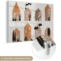 MuchoWow Glasschilderij 30x20 cm - Schilderij acrylglas - Huis - Kinderen - Maan - Verf - Oranje - Foto op glas - Schilderijen