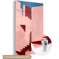 MuchoWow Glasschilderij 120x180 cm - Schilderij acrylglas - Roze - Architectuur - Trappen - Pastel - Foto op glas - Schilderijen
