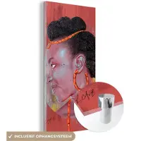 MuchoWow Glasschilderij 80x160 cm - Schilderij acrylglas - Vintage - Vrouw - Portret - Vlinder - Rood - Foto op glas - Schilderijen