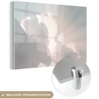 MuchoWow Glasschilderij 180x120 cm - Schilderij acrylglas - Lucht - Wolken - Zon - Natuur - Foto op glas - Schilderijen