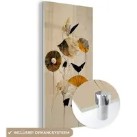 MuchoWow Glasschilderij 40x80 cm - Schilderij acrylglas - Bloemen - Vintage - Planten - Goud - Foto op glas - Muurdecoratie woonkamer - Wanddecoratie slaapkamer - Schilderijen
