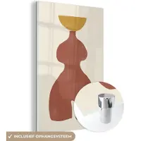 MuchoWow Glasschilderij 120x180 cm - Schilderij acrylglas - Abstract - Vormen - Pastel - Bruin - Foto op glas - Schilderijen