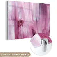 MuchoWow Glasschilderij 180x120 cm - Schilderij acrylglas - Kleuren - Verf - Schilderij - Roze - Foto op glas - Schilderijen