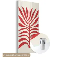 MuchoWow Glasschilderij 20x40 cm - Schilderij acrylglas - Plant - Rood - Bladeren - Abstract - Foto op glas - Schilderijen
