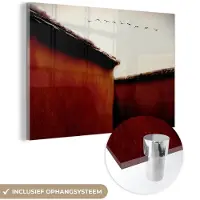 MuchoWow Glasschilderij 180x120 cm - Schilderij acrylglas - Dieren - Vogels - Huizen - Rood - Foto op glas - Schilderijen