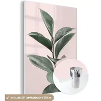 MuchoWow Glasschilderij 30x40 cm - Schilderij acrylglas - Planten - Groen - Natuur - Roze - Foto op glas - Schilderijen
