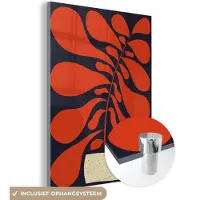 MuchoWow Glasschilderij 120x160 cm - Schilderij acrylglas - Plant - Rood - Abstract - Vaas - Foto op glas - Schilderijen