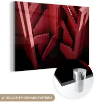 MuchoWow Glasschilderij 180x120 cm - Schilderij acrylglas - Roze - Architectuur - Trappen - Foto op glas - Schilderijen