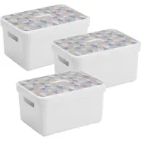 Sunware Sigma Home opbergbox 13L - Set van 3 - Wit/Triangel