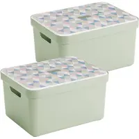 Sunware Sigma Home Opbergbox 32L - set van 2 - lichtgroen/triangel